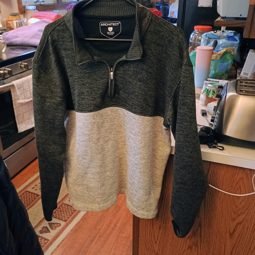 Architect Men's Charcoal and Light Gray Zip-Up Sweater